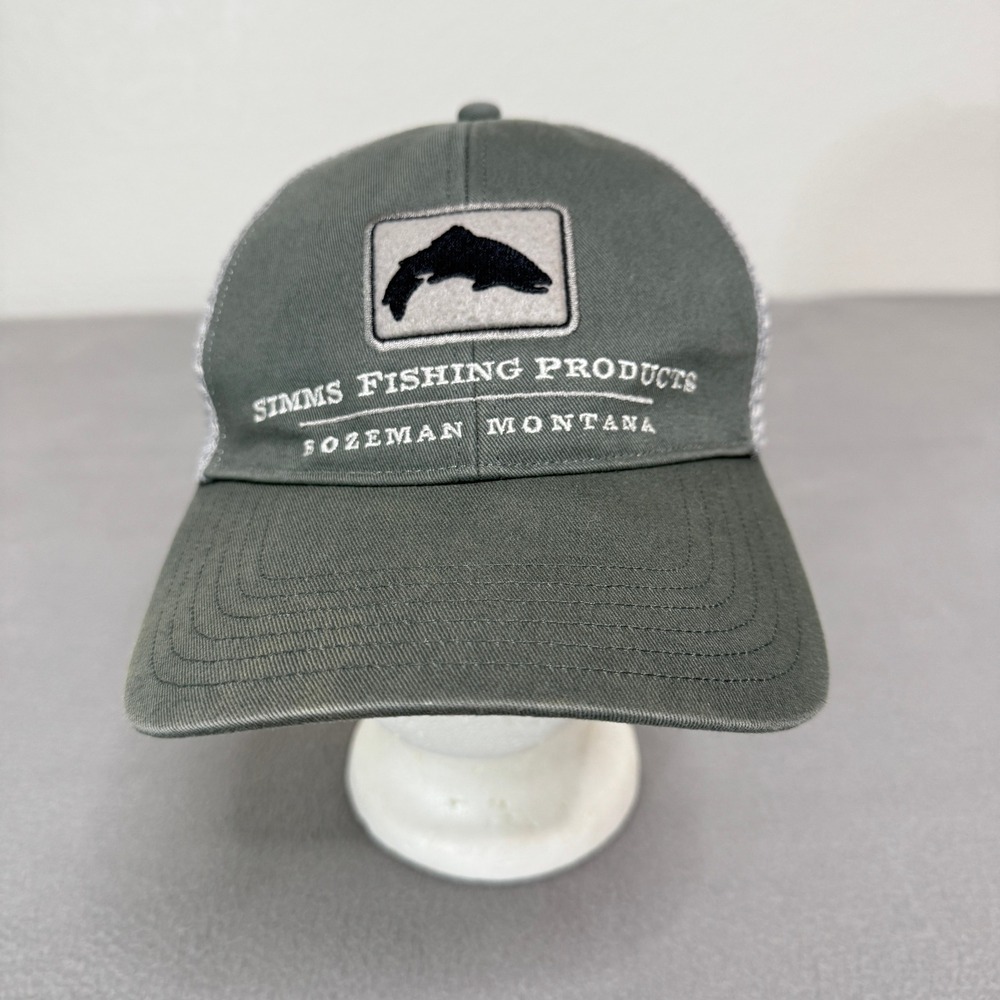 Simms Trucker Hat Mens Olive Green Fishing Bozeman Montana Mesh Snapback Cap